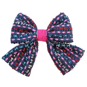 Navy Boucle Tweed Bow